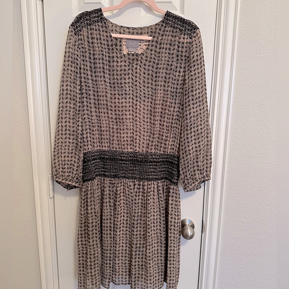Anthropologie Black and Cream Long Sleeve Dress